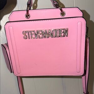 Steve Madden Pink Rhinestone Logo Satchel